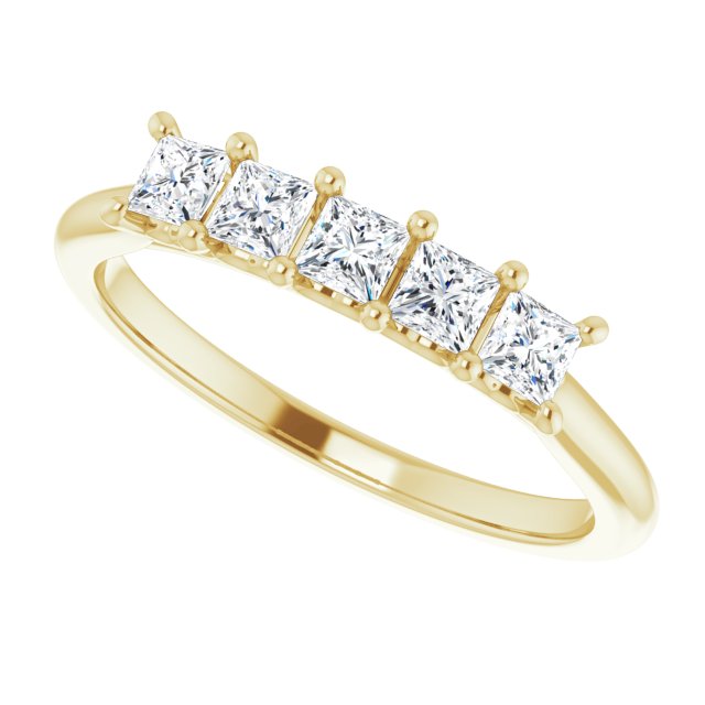 Half Carat Five Stone Princess Cut Moissanite Anniversary Ring