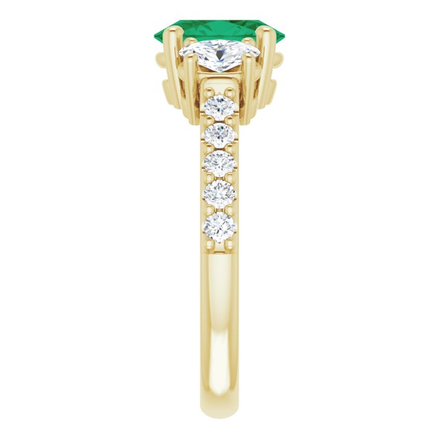 8 x 6mm Oval Gemstone and Moissanite Three Stone Ring