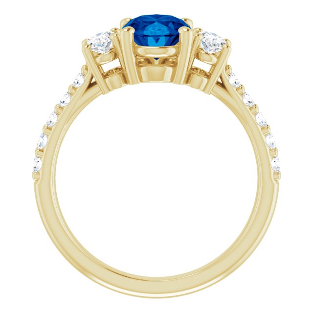 8 x 6mm Oval Gemstone and Moissanite Three Stone Ring