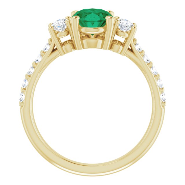 8 x 6mm Oval Gemstone and Moissanite Three Stone Ring