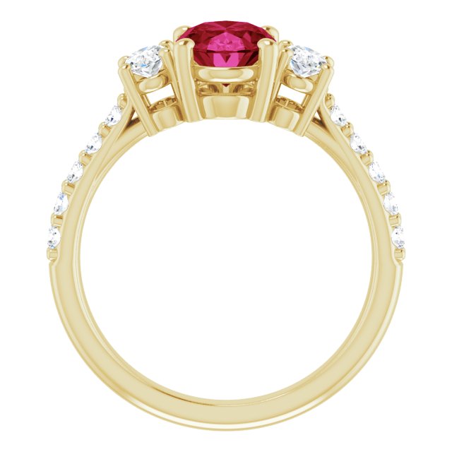 8 x 6mm Oval Gemstone and Moissanite Three Stone Ring