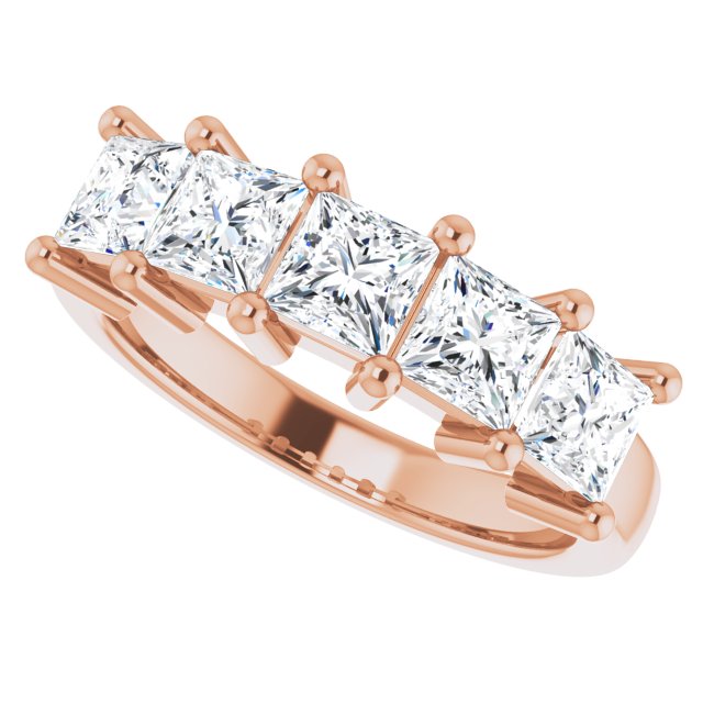 Five Stone 1.62ct Princess Cut Moissanite Anniversary Ring