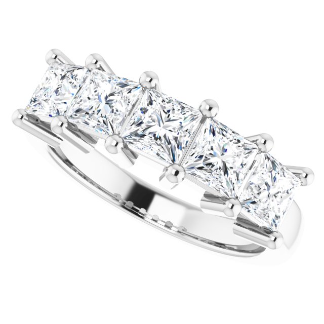 Five Stone 1.62ct Princess Cut Moissanite Anniversary Ring