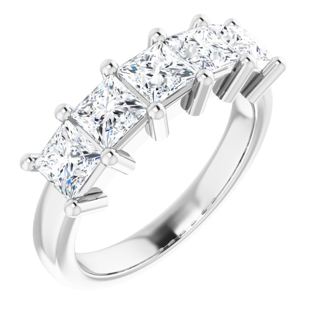 Five Stone 1.62ct Princess Cut Moissanite Anniversary Ring
