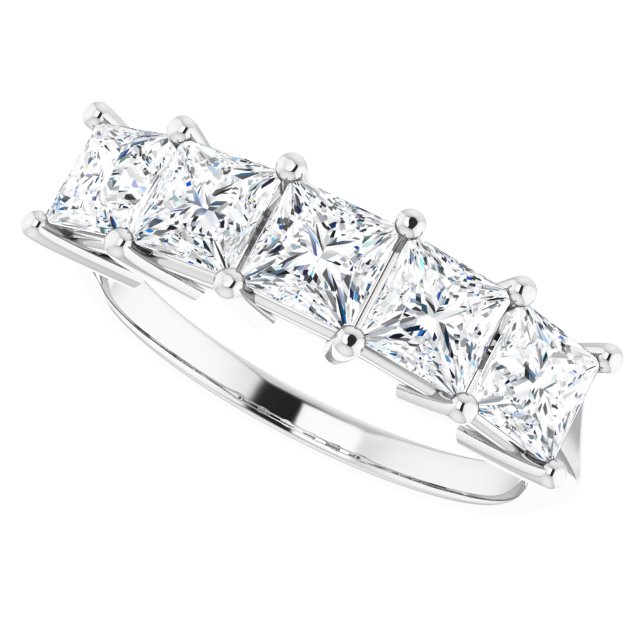 1.62ct Five Stone Princess Cut Moissanite Anniversary Ring