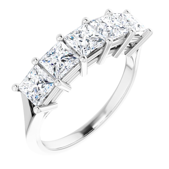 1.62ct Five Stone Princess Cut Moissanite Anniversary Ring