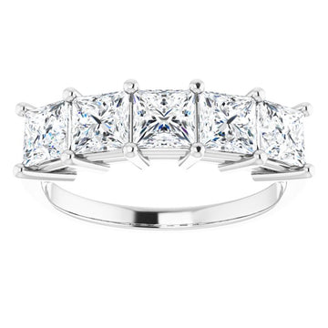 1.62ct Five Stone Princess Cut Moissanite Anniversary Ring