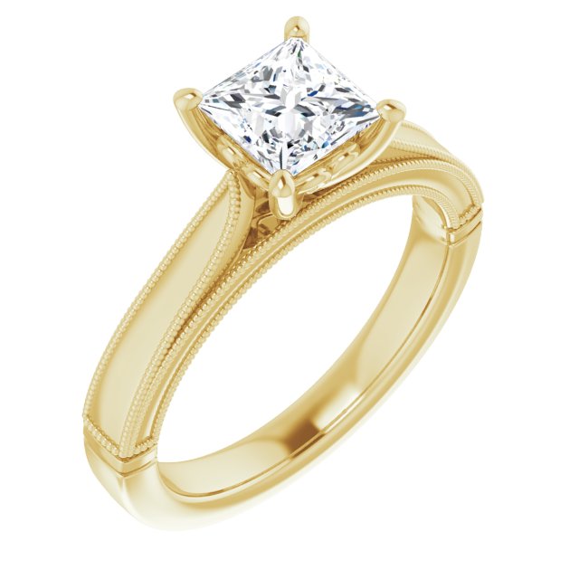 One Carat Princess Cut Moissanite Vintage Ring