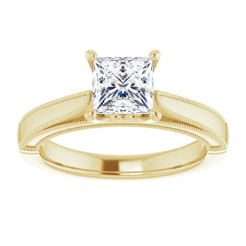 One Carat Princess Cut Moissanite Vintage Ring