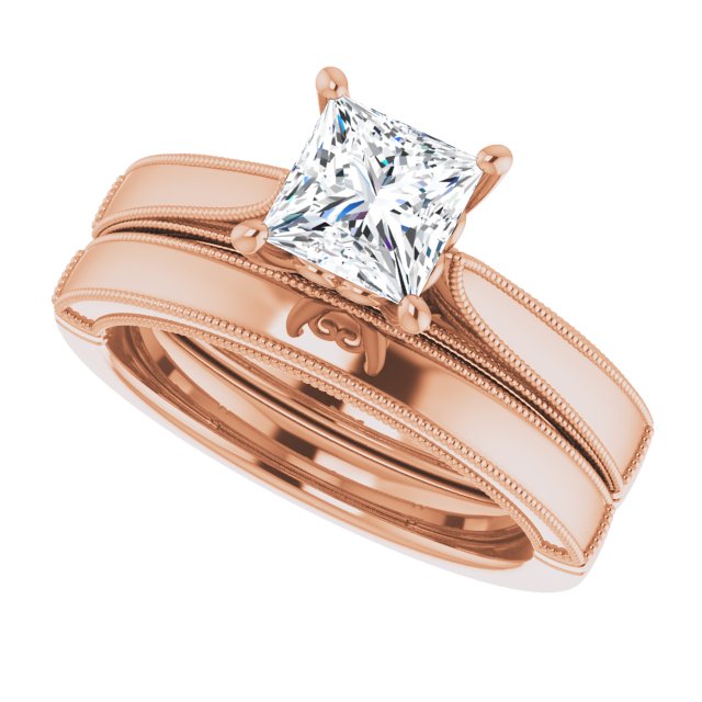 One Carat Princess Cut Moissanite Vintage Ring