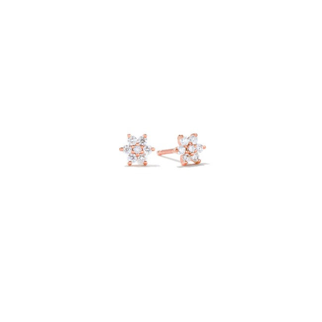 Rose Gold Petite LG Diamond Flower Earrings