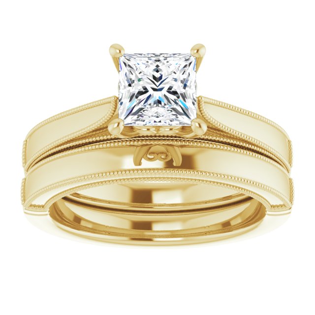 yellow gold milgrain accent wedding band