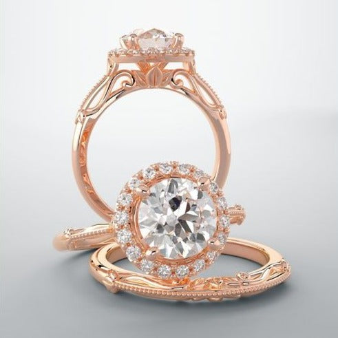 One Carat Moissanite Halo Ring With Vintage Detailing