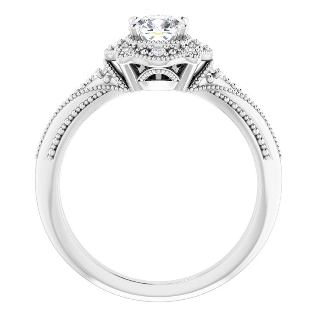 Cushion Cut Moissanite Vintage Ring with Milgrain Detail