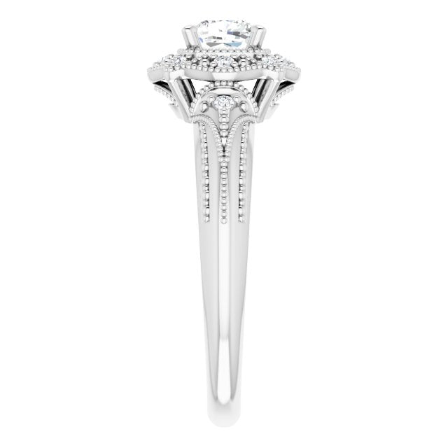 Cushion Cut Moissanite Vintage Ring with Milgrain Detail