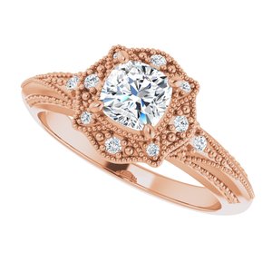 Cushion Cut Moissanite Vintage Ring with Milgrain Detail