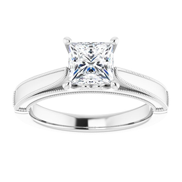 One Carat Princess Cut Moissanite Vintage Ring