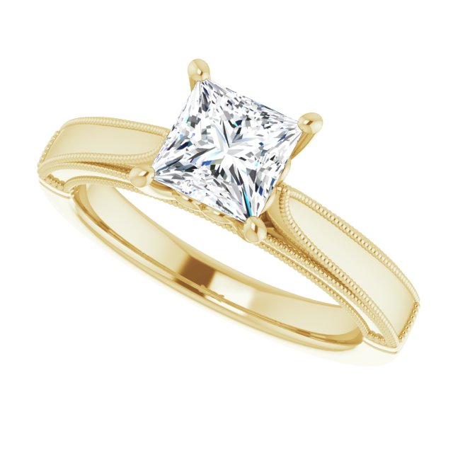 One Carat Princess Cut Moissanite Vintage Ring
