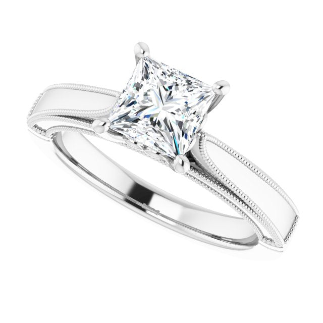 One Carat Princess Cut Moissanite Vintage Ring