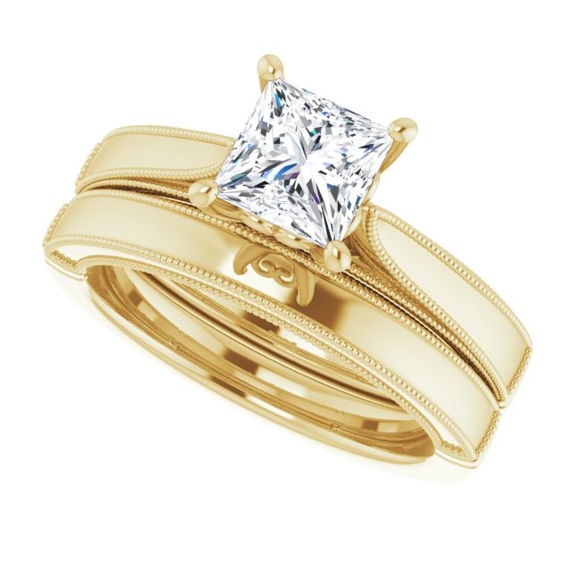 One Carat Princess Cut Moissanite Vintage Ring