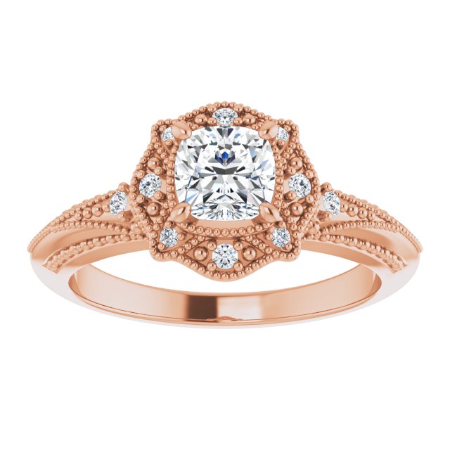 Cushion Cut Moissanite Vintage Ring with Milgrain Detail