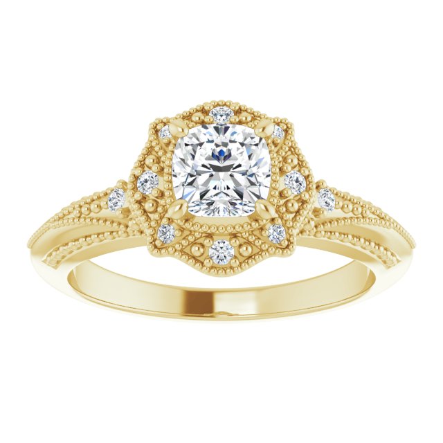 Cushion Cut Moissanite Vintage Ring with Milgrain Detail