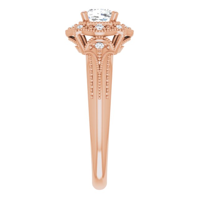 Cushion Cut Moissanite Vintage Ring with Milgrain Detail