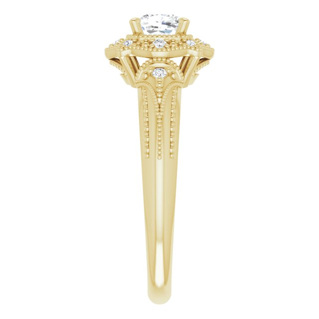 Cushion Cut Moissanite Vintage Ring with Milgrain Detail