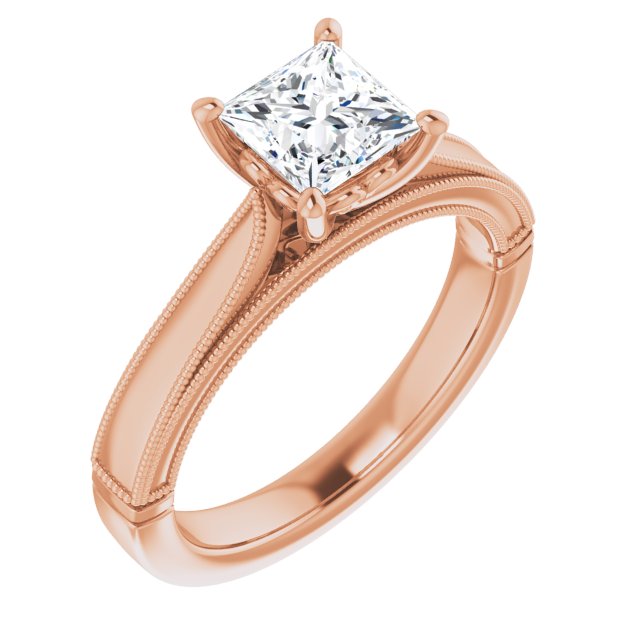 One Carat Princess Cut Moissanite Vintage Ring