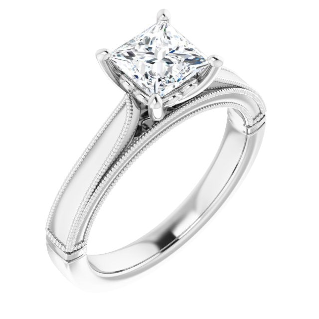 One Carat Princess Cut Moissanite Vintage Ring