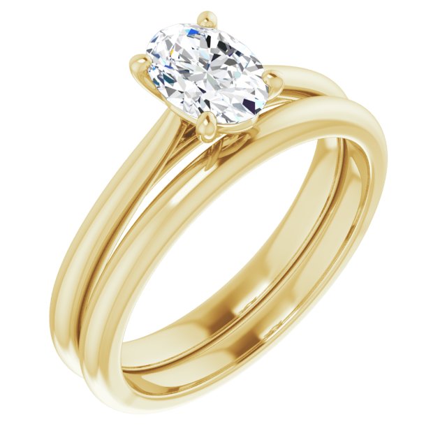 Oval moissanite engagement ring with matching wedding band