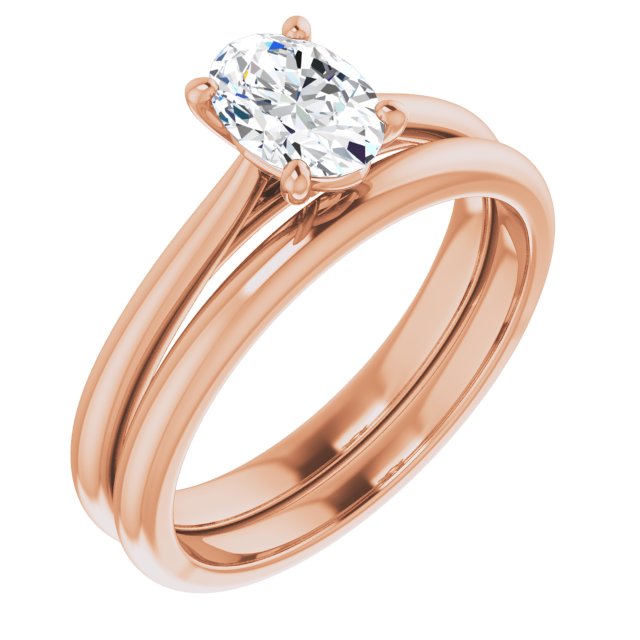 Oval moissanite engagement ring with matching wedding band