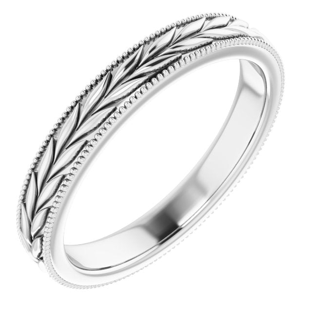 Nature Inspired 3mm Milgrain Wedding Ring