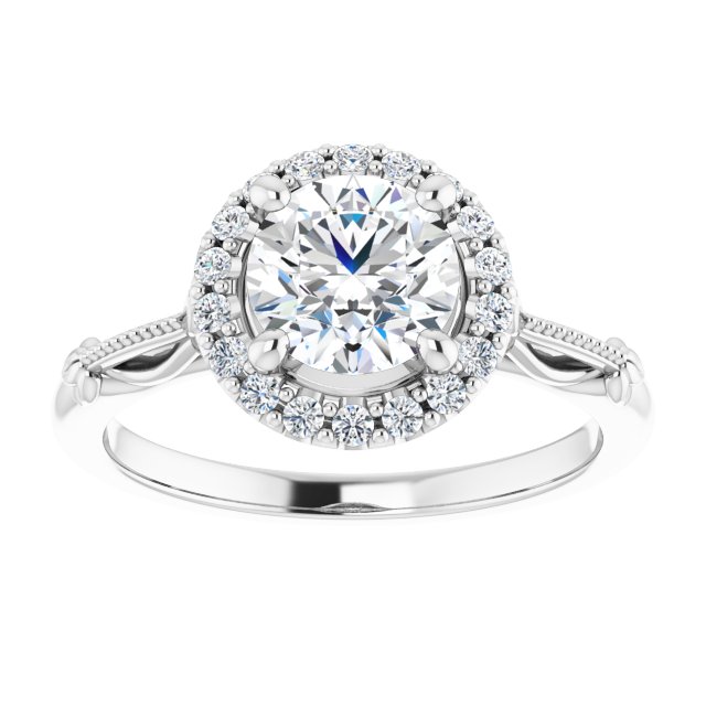 One Carat Moissanite Halo Ring With Vintage Detailing