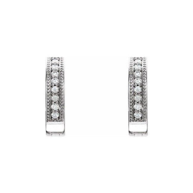 14k Gold Milgrain LG Diamond Huggie Earrings-2