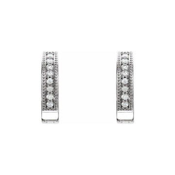 14k Gold Milgrain LG Diamond Huggie Earrings-2