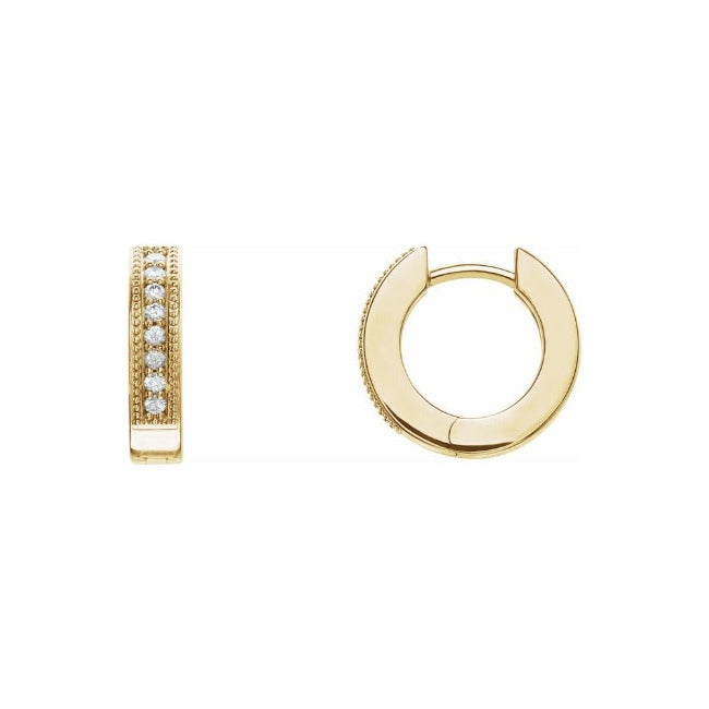 14k Gold Milgrain LG Diamond Huggie Earrings-1