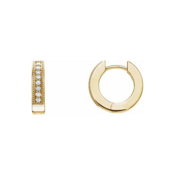 14k Gold Milgrain LG Diamond Huggie Earrings-1