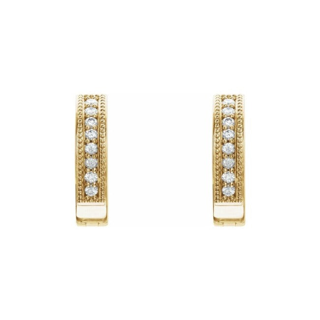 14k Gold Milgrain LG Diamond Huggie Earrings