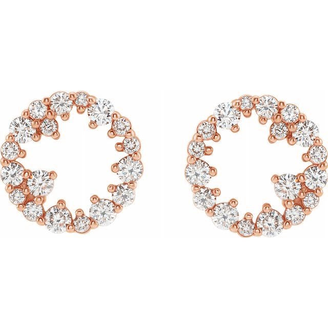 14k Rose Gold LG Diamond Scatter Circle Earrings-2