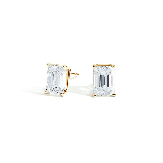 yellow gold emerald shape moissanite studs