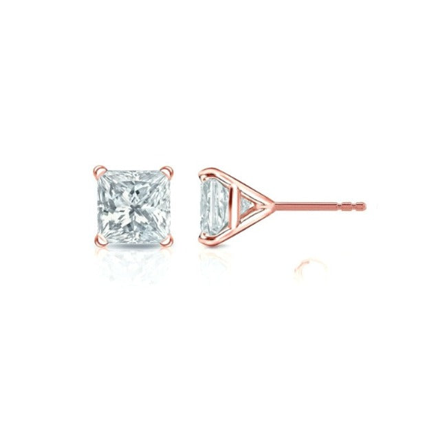 one carat rose gold moissanite studs princess cut_2