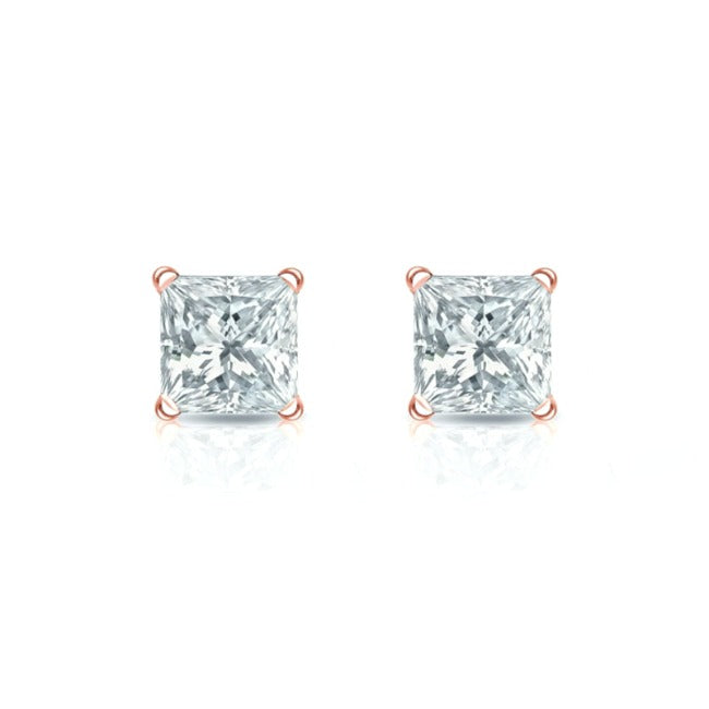 2 carat princess cut moissanite studs-rg