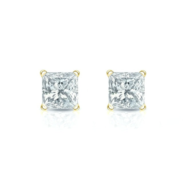 2 carat princess cut moissanite studs-yg