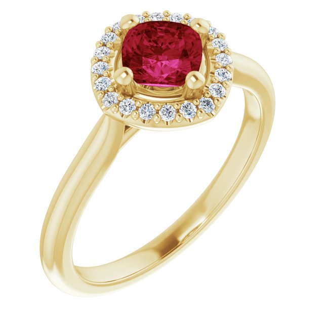  5mm LG Ruby Cushion Ring with LG Diamond Halo