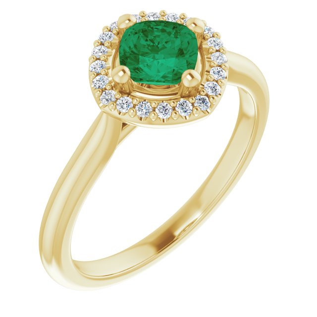 5mm LG Emerald Cushion Ring with LG Diamond Halo