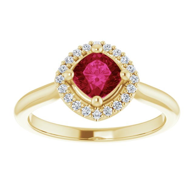  5mm LG Ruby Cushion Ring with LG Diamond Halo