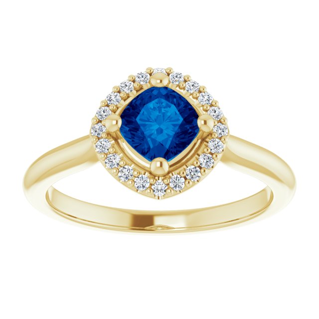 5mm LG Sapphire Cushion Ring with LG Diamond Halo