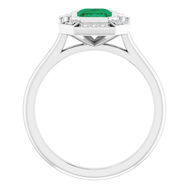 7 x 5mm LG Emerald Vintage Style Ring with LG Diamond Halo