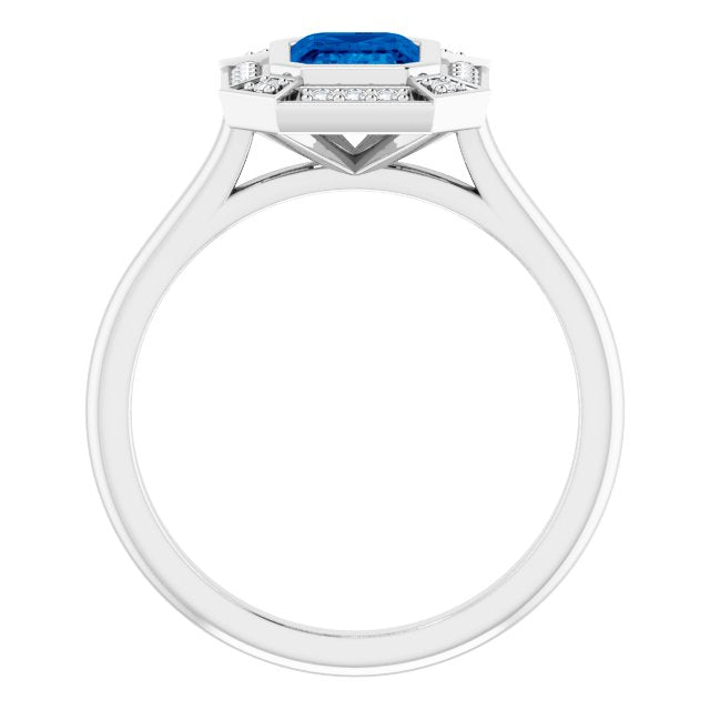 7 x 5mm LG Sapphire, Emerald Cut, Vintage Style Ring with LG Diamond Halo
